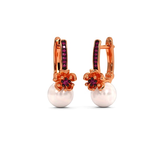 Ruby hoop earrings front view
